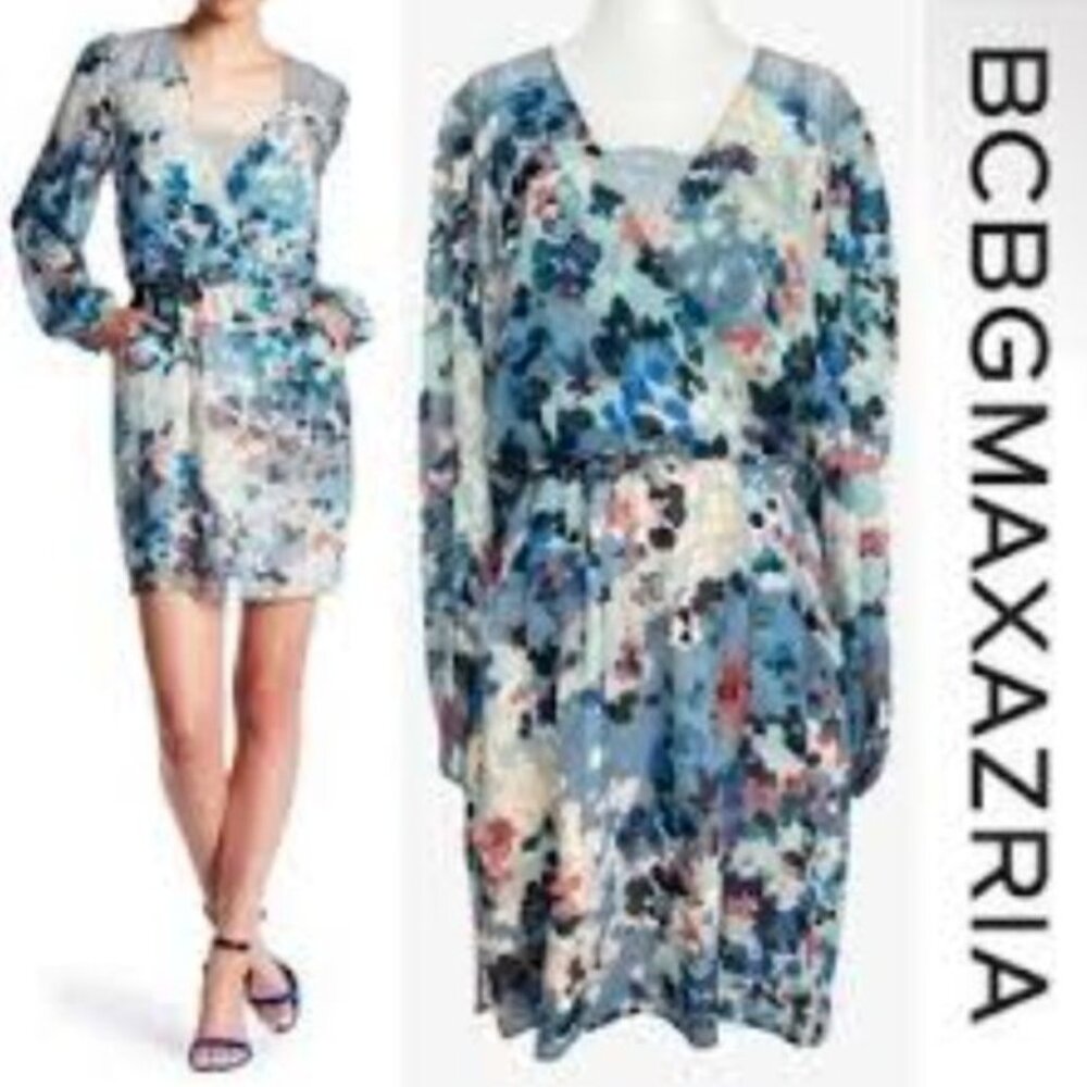 BCBG Max Azaria Blue boho print summer boho dress from Macy’s. Large